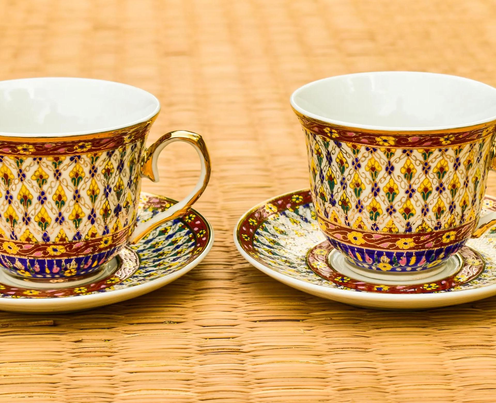 Benjarong Tea Cup Pair