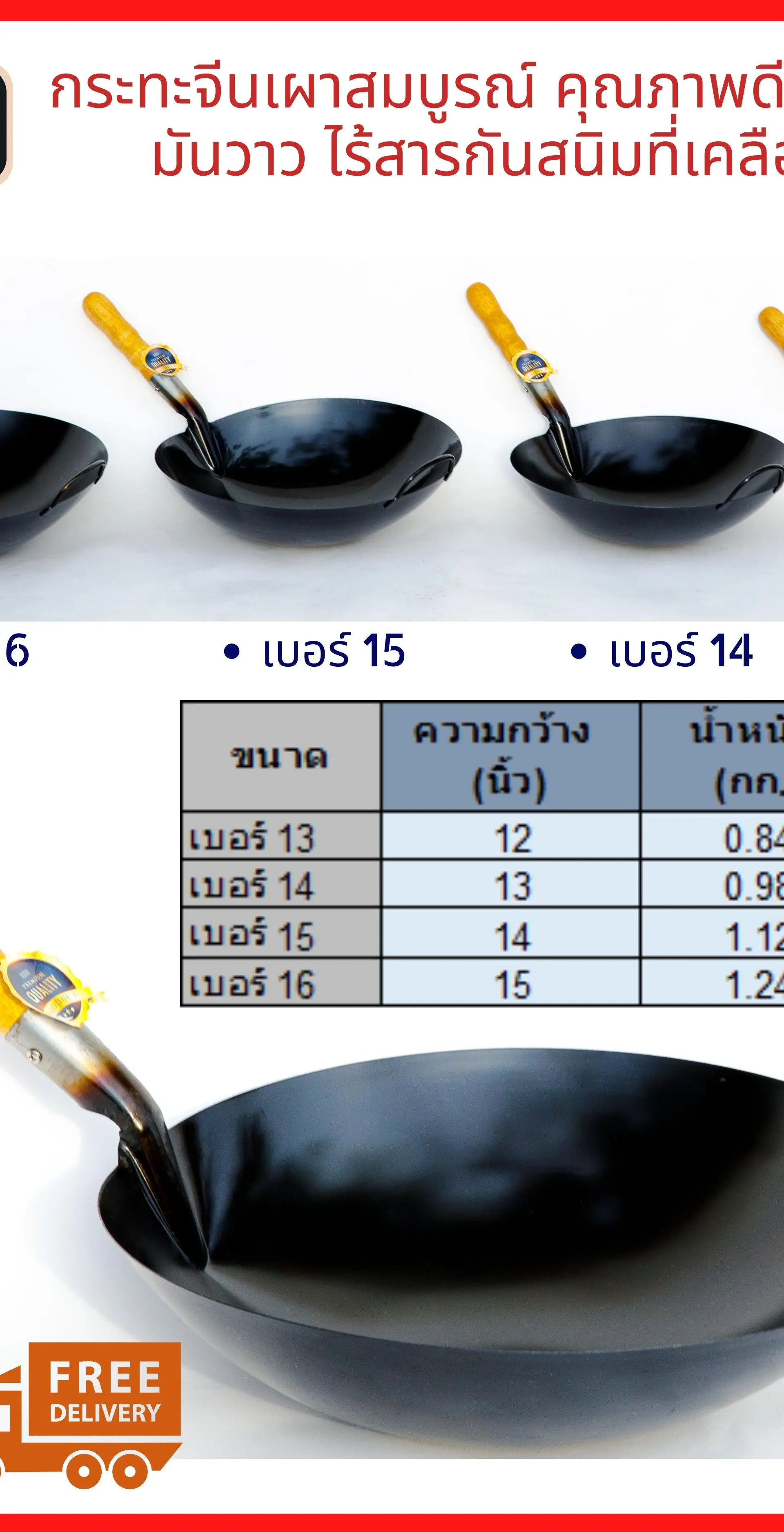 กะทะเหล็กจีนขนาด 14 นิ้ว